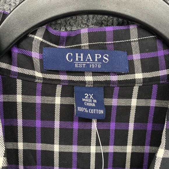 Chaps Shirt Womens 2X Blue Plaid Button Up Long Sleeve Career Office Preppy - Picture 6 of 8